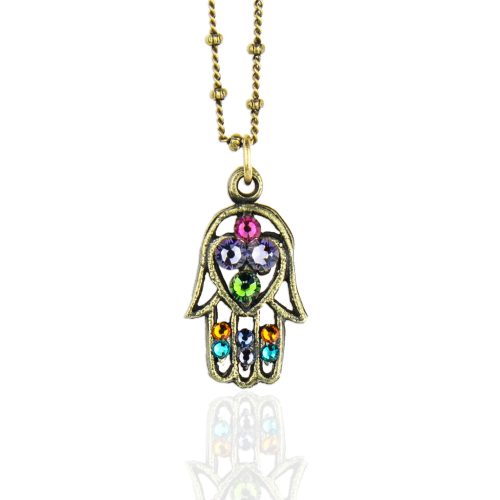 Imani Good Fortune Multicolored Crystal Hamsa Necklace by Anne Koplik