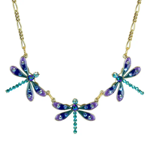 Purple & Iridescent Green Dragonfly Collar Crystal Necklace by Anne Koplik