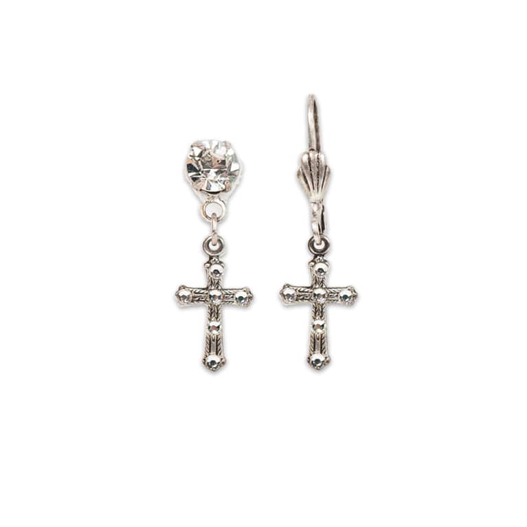 Classic Crystal Cross Earrings - Leverback by Anne Koplik
