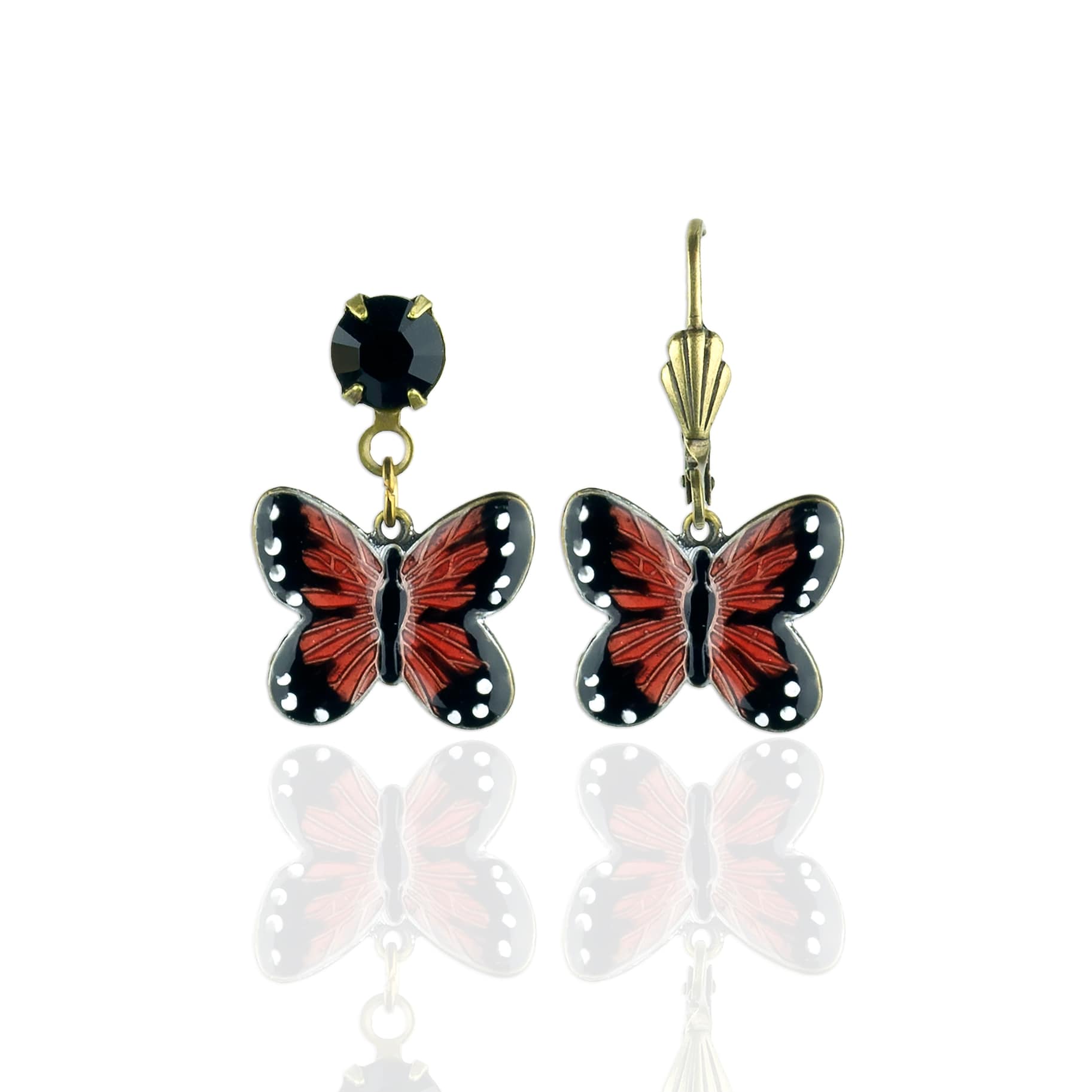 Halidae Crystal and Enamel Monarch Butterfly Earrings - Crystal Posts by Anne Koplik