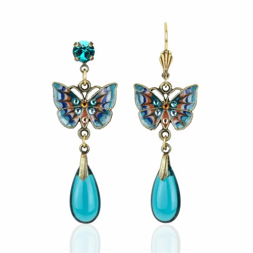 Jill’s Garden Flower Butterfly Blue Zircon Crystal Earrings by Anne Koplik - Leverback